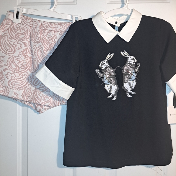 Nwt Lot of 2 Bunny Alice in Wonderland Rabbit Wednesday Adam's Girls L - Picture 3 of 3